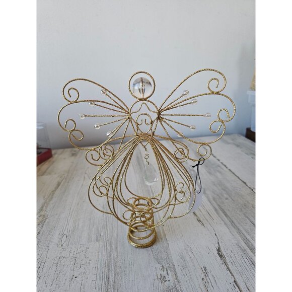 Pier 1 glitter Angel tree topper mini beaded gold never used Crystal - Picture 1 of 9